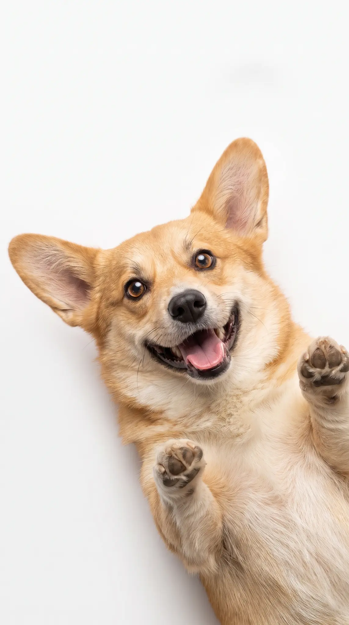 台北寵物攝影：仰躺舉掌微笑的柯基犬