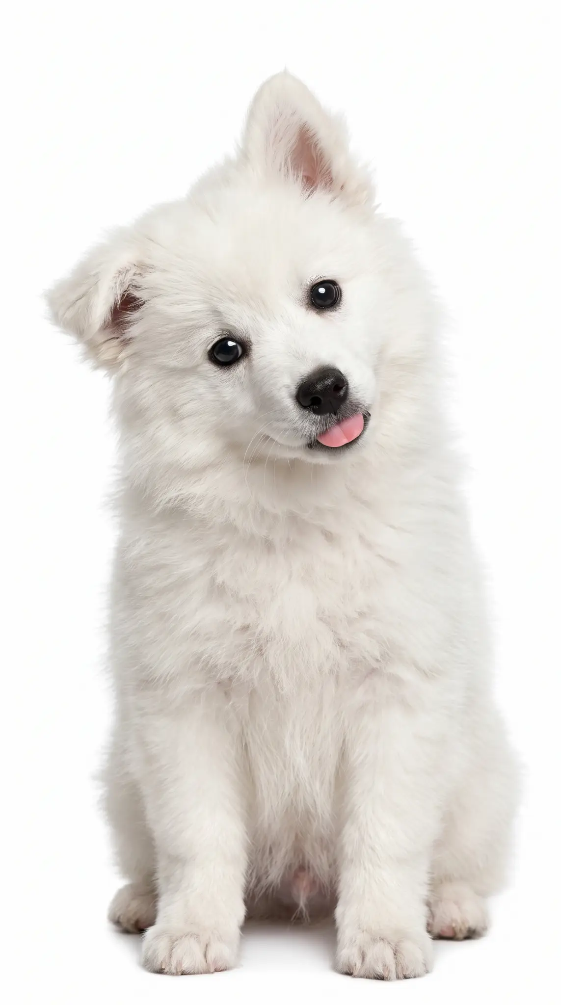台北寵物攝影：吐舌歪頭的白色長毛幼犬