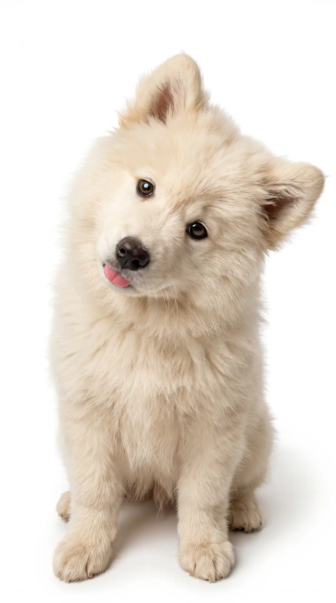 台北寵物攝影：吐舌歪頭的白色幼犬